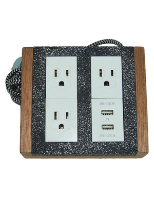 Multicontacto Aantik de concreto negro jaspeado y madera con 3 puertos eléctricos y 2 USB de 1 A y 2.1 A (carga rápida) | Fusion H | Decoración.